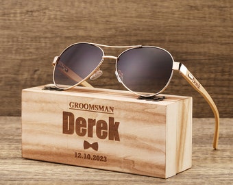 Personalized Wooden Sunglasses, Engraved Unisex Sunglasses, Optional Wooden Box, Mens Gift, Groomsmen Gift, Bridesmaid Sunglasses