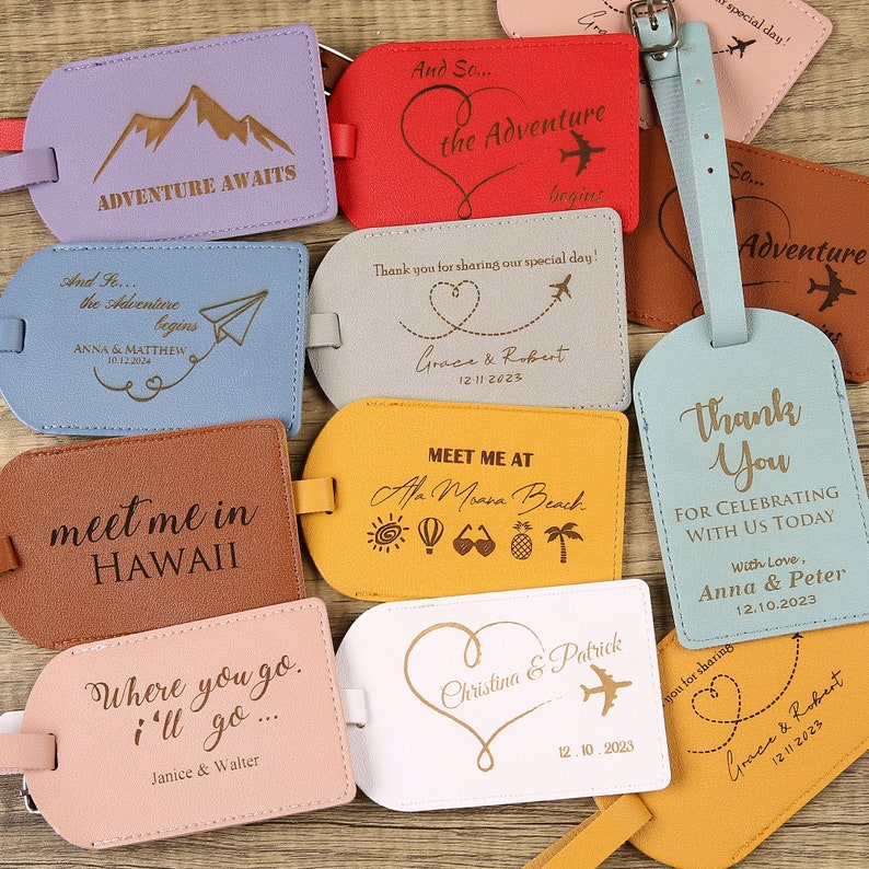 Set of 10 Bulk Personalized Wedding Favors for Guests, Custom Couple Luggage Tags, Bridal Shower Gift, Party Favors, Business Promotional image 1