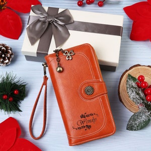 Personalisierte Damen Brieftasche mit großer Kapazität mit Geschenkbox, gravierte Leder Brieftasche für Frauen, Armband Brieftasche, Mutter Geschenk, Jahrestag Geschenk
