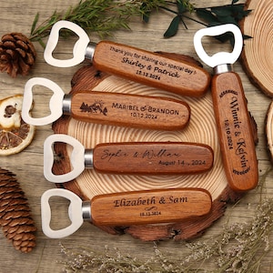 5 10 50 Bulk Custom Wooden Bottle Opener, Wedding Favors for Guests, Personalized Groomsmen Gift, Party Favors, Business Promotional Items image 1