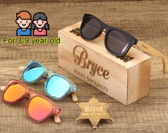 Gafas de sol personalizadas para portador de anillo con insignia, gafas de sol para niña de flores para niños, regalo de padrino junior, gafas de sol para chico de página, regalo para portador de anillo