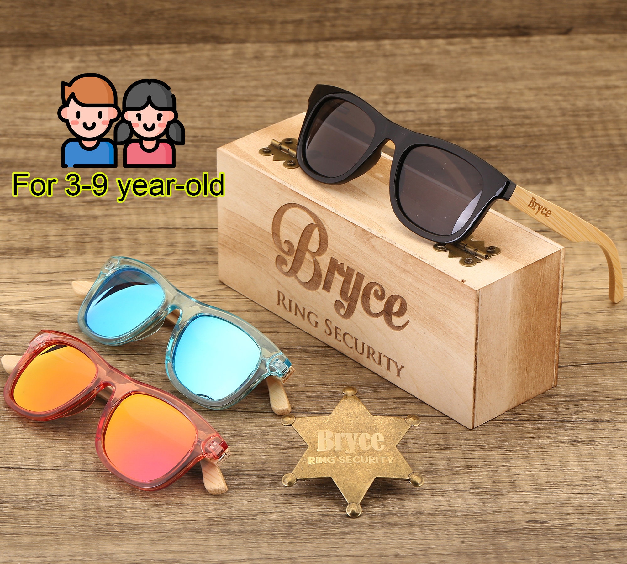 Personalized Ring Bearer Sunglasses with Badge, Kids Flower Girl Sunglasses, Junior Groomsman Gift, Page Boy Sunglasses, Ring Bearer Gift