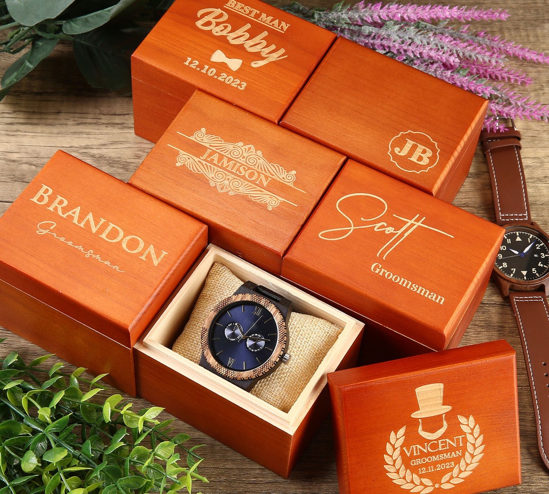 Personalized Wooden Watch Box , Engraved Wood Watch Case, Custom