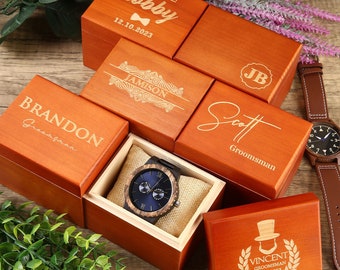 Scatola per orologi in legno personalizzata, cassa per orologi in legno inciso, scatola regalo Groomsman personalizzata, scatola regalo Best Man, scatola regalo per uomo, scatola regalo per damigella d'onore