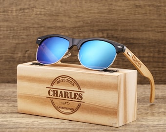 Personalized bamboo Wood Wooden Sunglasses, Engraved Unisex Sunglasses, Mens Sunglasses, Mens Gift, Groomsmen Gift, Bachelorette Sunglasses