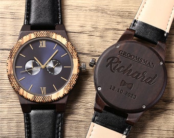 Relojes de fecha del día de los padrinos, regalo personalizado de propuesta de padrinos, reloj para hombres, caja de reloj de madera opcional, regalo de padrino personalizado, regalo para hombres