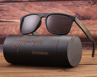 Personalized Mens Wooden Sunglasses with Wood Box, Groomsmen Gift Idea, Unisex Sunglasses, Mens Gift, Groomsmen Sunglasses, Best Man Gift