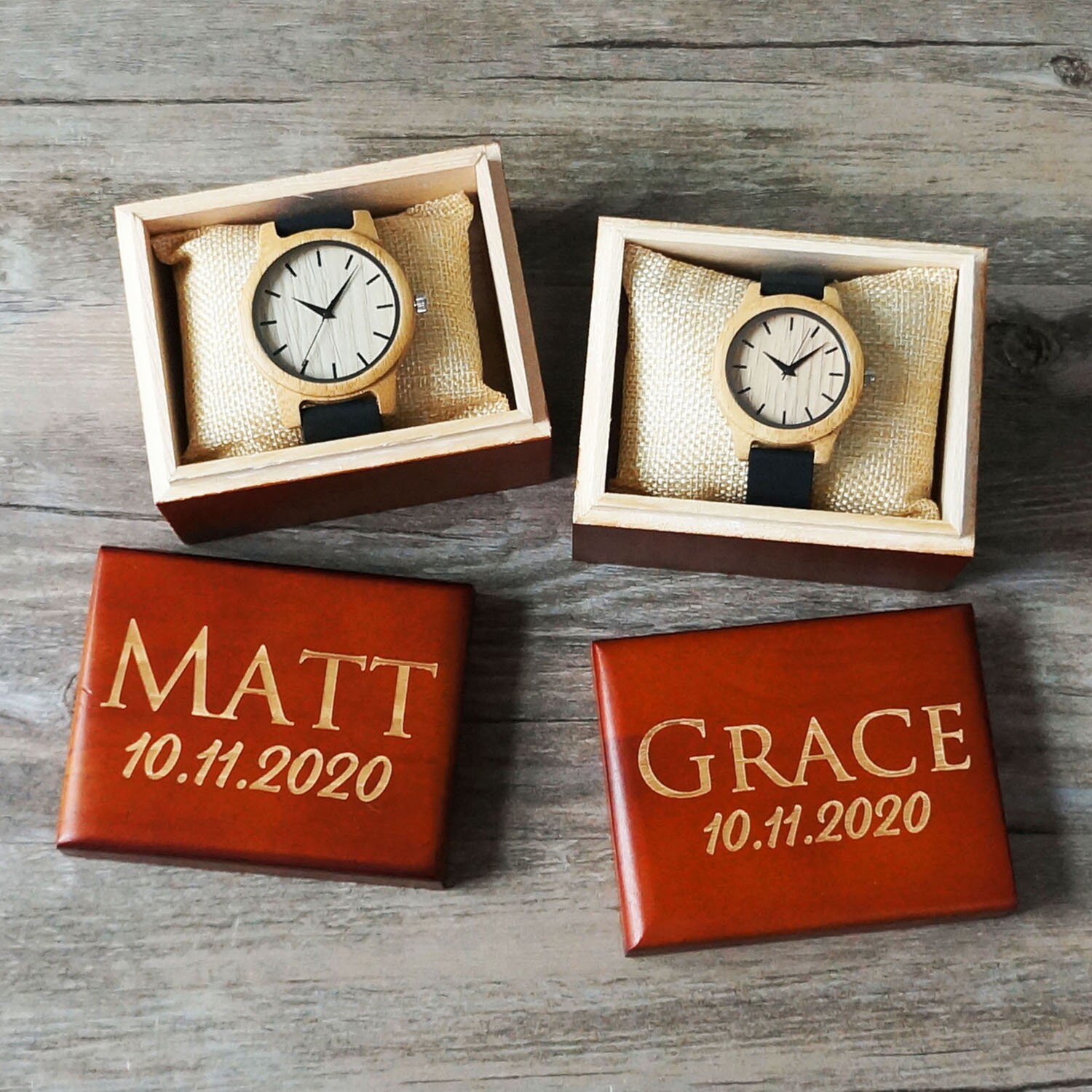 Personalized Couple Watches Custom Wooden Watch Wedding Etsy