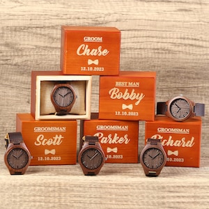 Groomsmen Watch, Personalized Walnut Wooden Watch, Groomsmen Proposal Gifts, Optional Watch Box, Custom Groomsman Gift, Best Man Gift image 1