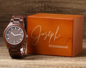 Personalized Walnut Wood Watch for Men, Optional Watch Box, Engraved Mens Watch, Groomsman Gift, Best Man Gift, Father Gift, Mens Gift