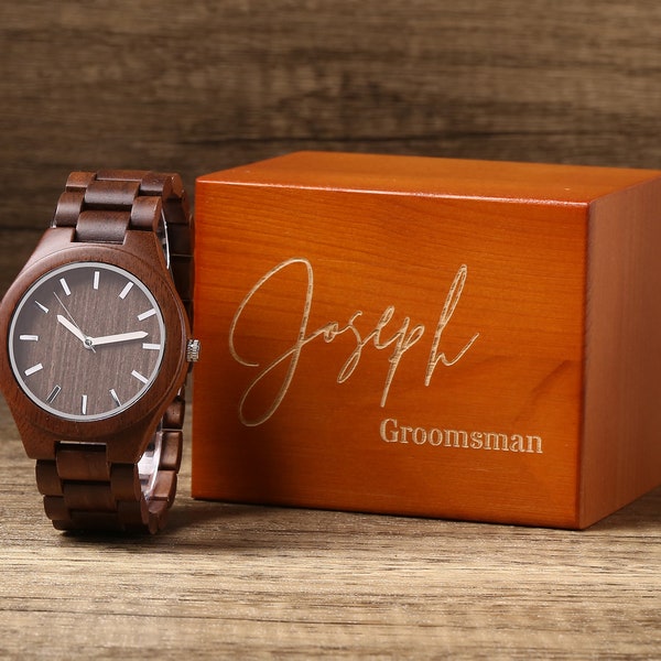 Personalized Walnut Wood Watch for Men, Optional Watch Box, Engraved Mens Watch, Groomsman Gift, Best Man Gift, Father Gift, Mens Gift