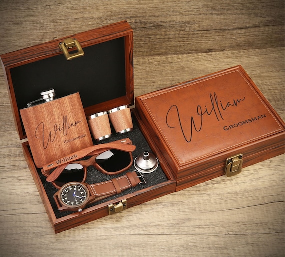 Groomsmen Proposal Gift, Flask Gift Set, Mens Watch, Sunglasses in 