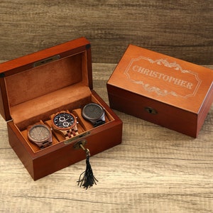 Boîte de montre personnalisée avec serrure et clé, cadeau pour papa, boîtier de montre en bois gravé, boîte de montre pour homme, cadeau pour homme, cadeau d'anniversaire image 6