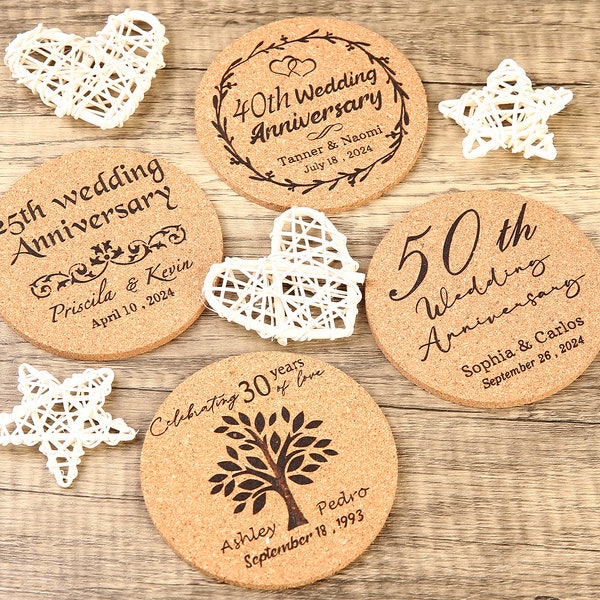 10 50 100 Personalized Wedding Anniversary Coasters, Custom Party Coasters, Birthday Coasters, Wedding Favors Cork Coasters, Giveaway Item