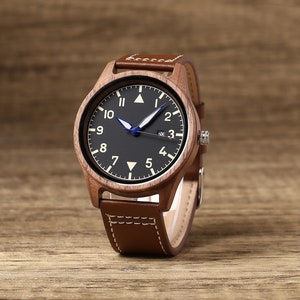 Orologio per lo sposo, orologi con data in legno di noce personalizzati, orologio da uomo con scatola di legno, regali per proposte dello sposo, regalo per lo sposo, regalo per uomo immagine 2