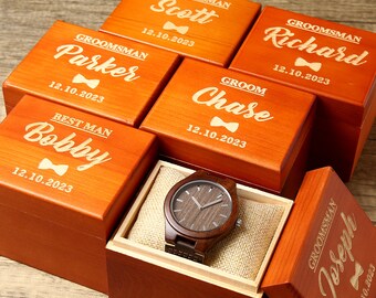 Personalized Walnut Wooden Watch with Optional Wooden Box, Engraved Watch, Custom Groomsman Gift, Best Man Gift, Father Gift, Mens Gift