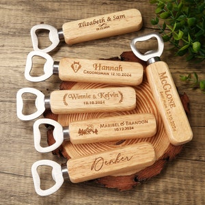 5 10 50 Bulk Custom Wooden Bottle Opener, Wedding Favors for Guests, Personalized Groomsmen Gift, Party Favors, Business Promotional Items image 3