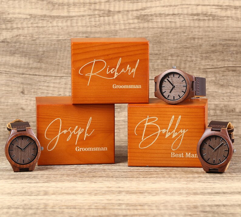 Groomsmen Watch, Personalized Walnut Wooden Watch, Groomsmen Proposal Gifts, Optional Watch Box, Custom Groomsman Gift, Best Man Gift image 6