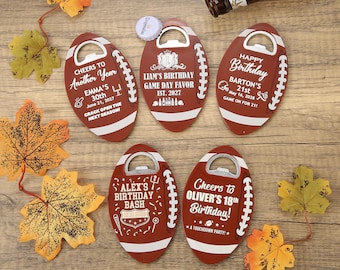 Bulk Personalized Football Bottle Opener, Custom Birthday Party Favor for Men, Retirement Gift for Guests, Rugby Beer Opener, Corporate Gift