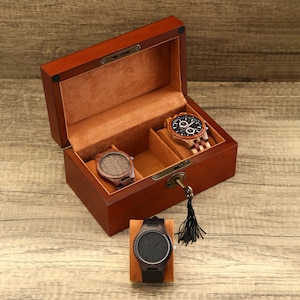 Gepersonaliseerde horlogedoos met slot en sleutel, cadeau voor papa, gegraveerde houten horlogekast, horlogedoos voor mannen, herencadeau, jubileumcadeau afbeelding 7