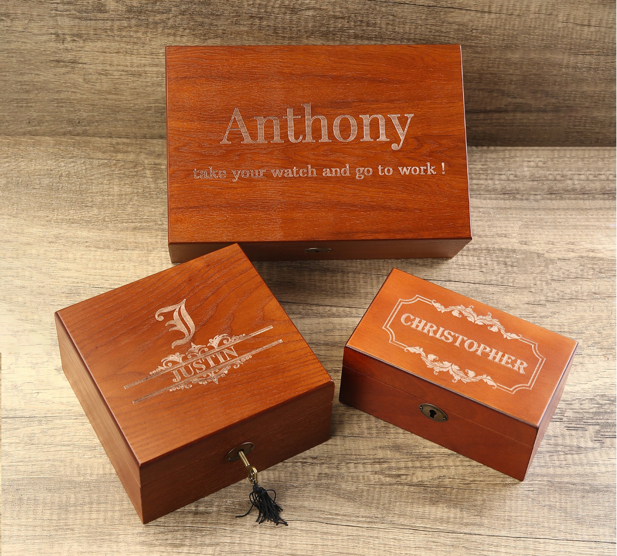 Watch Case with Key and Lock for Men, Personalized Watch Box, Engraved Wooden Watch Case, Mens Gift, Gift for Dad, Anniversary Gift