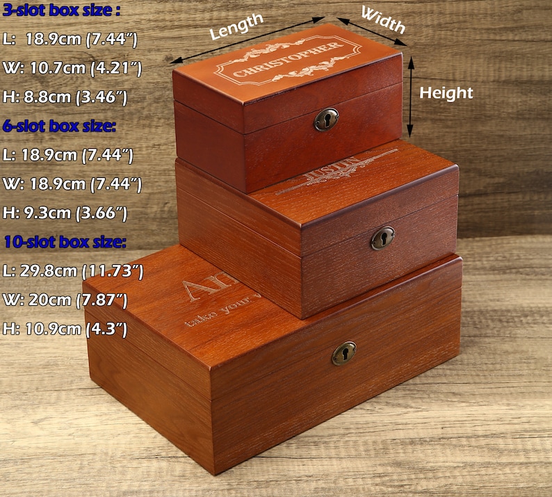 Personalisierte Uhrenbox mit Schloss und Schlüssel, Geschenk für Papa, Uhrenbox mit Gravur aus Holz, Uhrenbox für Männer, Geschenk für Männer, Jubiläumsgeschenk Bild 9