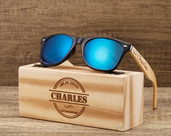 Personalized Wooden Sunglasses, Engraved Unisex Sunglasses, Optional Wooden Box, Mens Gift, Groomsmen Gift, Bridesmaid Sunglasses