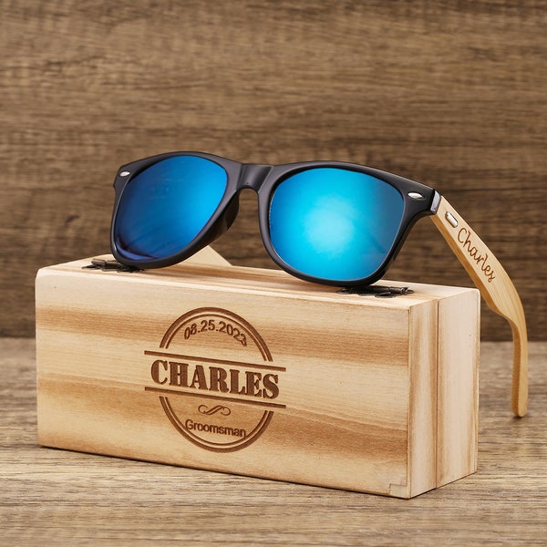 Personalized Wooden Sunglasses, Engraved Unisex Sunglasses, Optional Wooden Box, Mens Gift, Groomsmen Gift, Bridesmaid Sunglasses