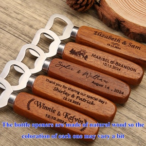 5 10 50 Bulk Custom Wooden Bottle Opener, Wedding Favors for Guests, Personalized Groomsmen Gift, Party Favors, Business Promotional Items image 8