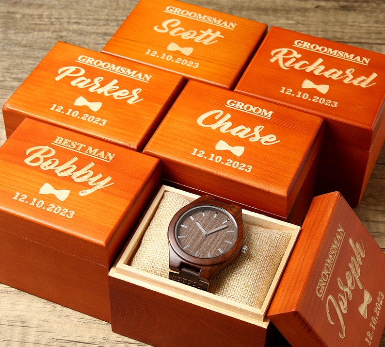 Groomsmen Watch, Personalized Walnut Wooden Watch, Groomsmen Proposal Gifts, Optional Watch Box, Custom Groomsman Gift, Best Man Gift image 3