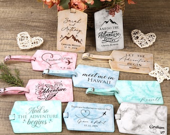 Set of 10 Personalized Destination Wedding Luggage Tags, Bulk Wedding Favors for Guests, Bridal Shower Gift, Business Promotional Items