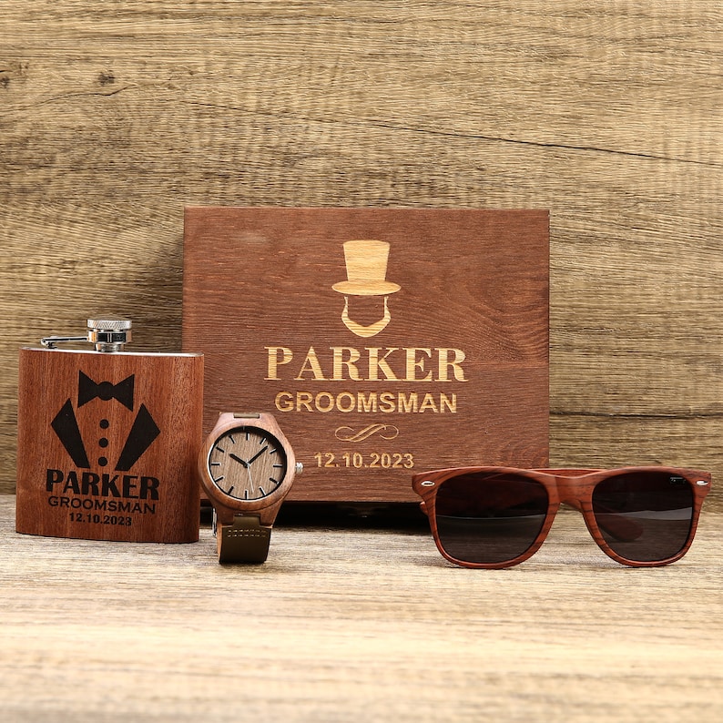 Groomsmen Gift Set, Personalized Watch, Sunglasses in Custom Groomsmen Gift Box, Groomsmen Proposal Gift, Groomsmen Flask, Best Man Gift image 4