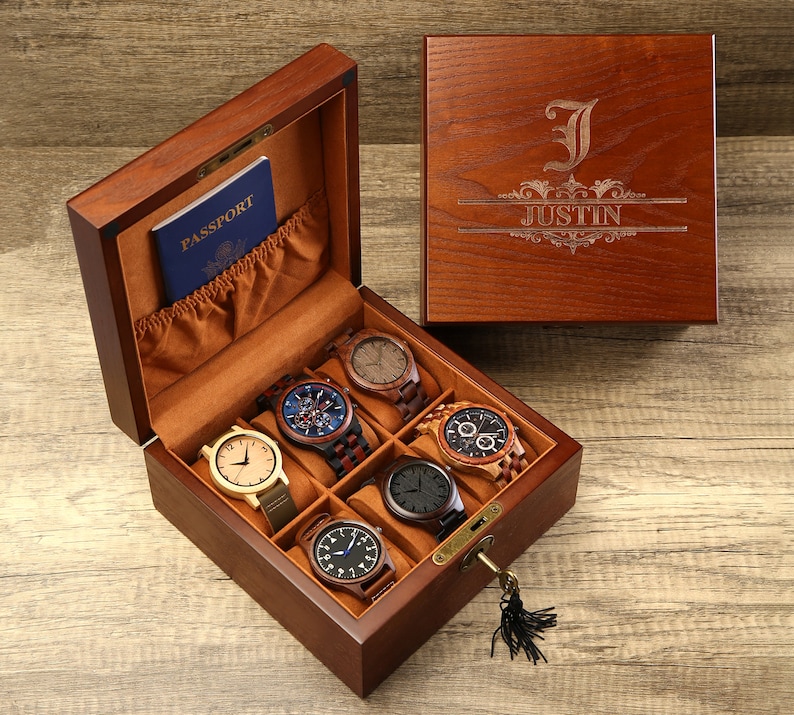Personalized Watch Box With Lock & Key Engraved Wooden Watch Etsy