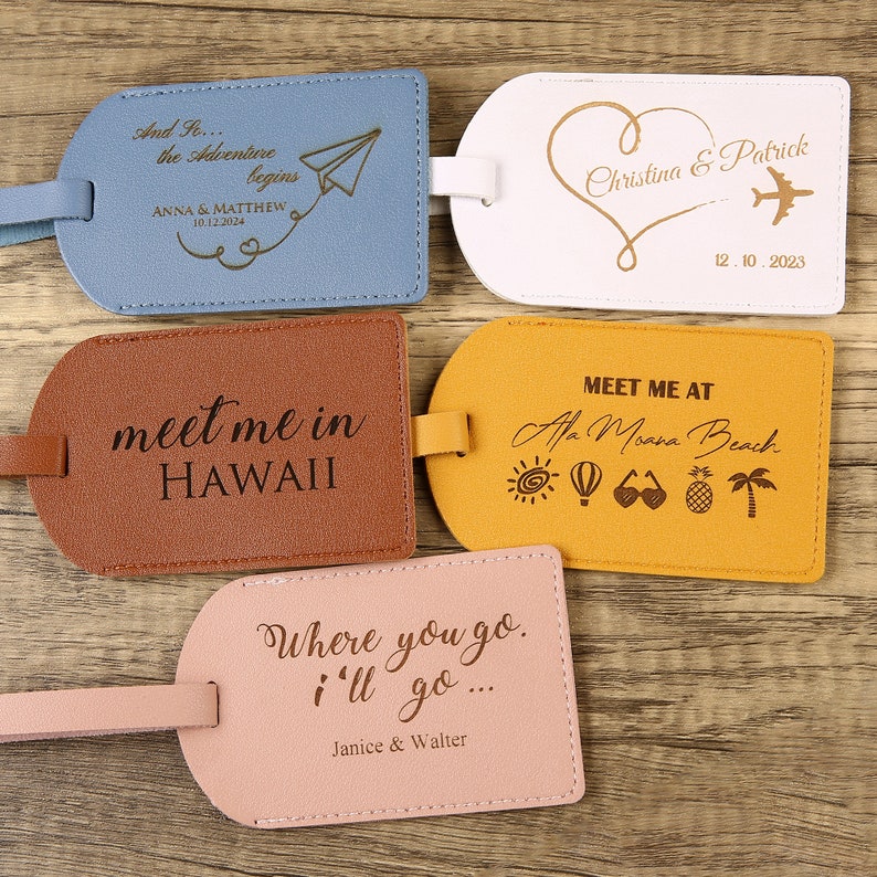 Set of 10 Bulk Personalized Wedding Favors for Guests, Custom Couple Luggage Tags, Bridal Shower Gift, Party Favors, Business Promotional image 5