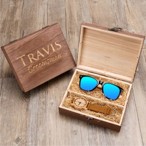 Groomsmen Gift Set, Personalized Wooden Watch, Wooden Sunglasses in Wooden Groomsmen Gift Box, Groomsman Gift, Best Man Gift, Mens Gift