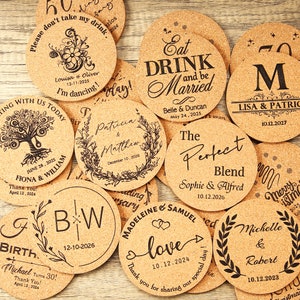 Bulk Personalized Cork Coasters, Wedding Favors for Guests, Party Coasters, Bridal Shower Gift, Wedding Gift, Business Promotional Items