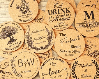 Bulk Personalized Cork Coasters, Wedding Favors for Guests, Party Coasters, Bridal Shower Gift, Wedding Gift, Business Promotional Items