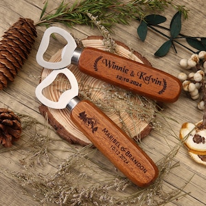 5 10 50 Bulk Custom Wooden Bottle Opener, Wedding Favors for Guests, Personalized Groomsmen Gift, Party Favors, Business Promotional Items image 6