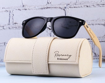 Wooden Womens Sunglasses with Leather Box, Personalized Beach Sunglasses, Bridesmaid Sunglasses, Womens Gift, Bride Gift, Bridal Shower Gift