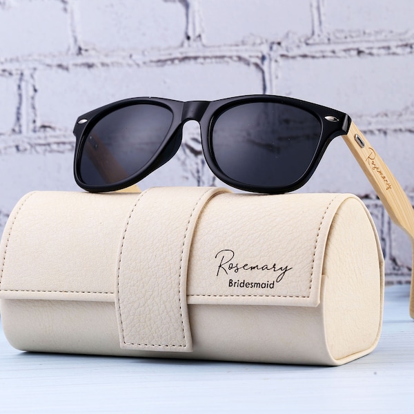 Wooden Womens Sunglasses with Leather Box, Personalized Beach Sunglasses, Bridesmaid Sunglasses, Womens Gift, Bride Gift, Bridal Shower Gift