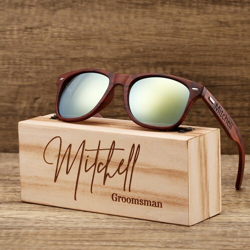 Awerise Personalized Walnut Wood Sunglasses - UV400 Protection, Engraved Gift For Groomsmen, Best Man - View #4