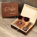 Personalized Groomsmen Gift Set: Wooden Watch, Sunglasses & Flask in Custom Box
