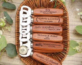 Bulk Custom Wooden Bottle Opener, Wedding Favors for Guests, Personalized Groomsmen Gift, Party Favors, Business Promotional Items