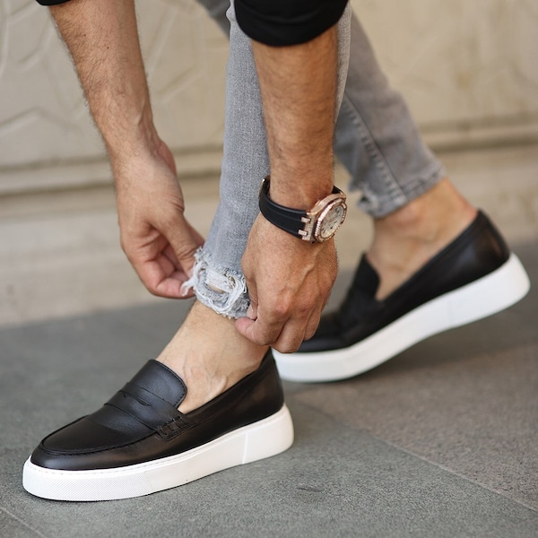 Genuine Leather Men Loafers - Black Men's Sneakers - New Season Men Shoes - Casual Male Shoe - Stylish Man Footwear