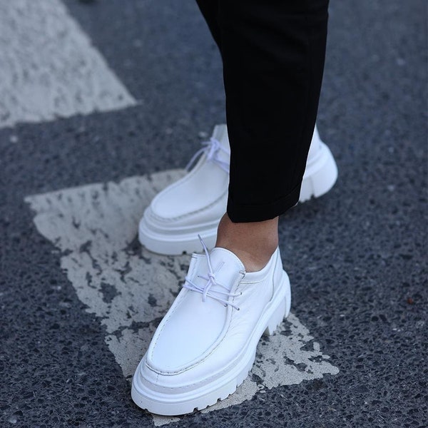 Genuine Leather High Sole Men Sneakers - White Men Sneakers - Men's Casual Shoes - Man Stylish Footwear