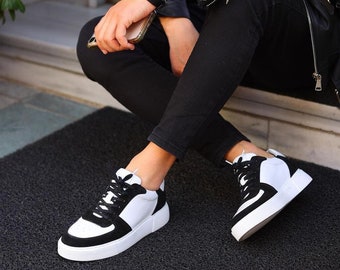 Genuine Leather Mens Sneakers - Casual Shoes For Man - Black, White Men Sneakers