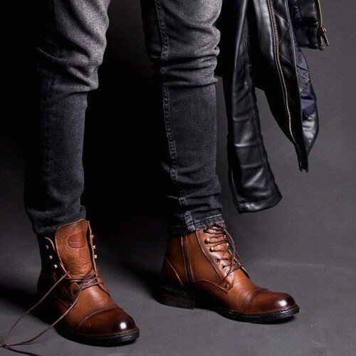 Mens Leather Boots Handmade Boots Zipper Geniune Leather - Etsy