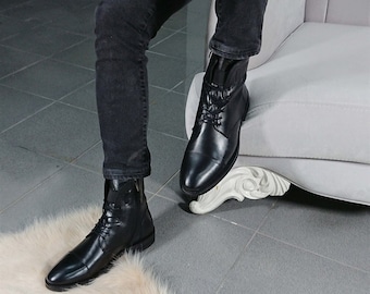 Mens Leather Boots, Handmade Boots, Zipper geniune leather boots, Wing Boots, Casual Boots, Mens Shoes, Chukka Boots, Men Boots