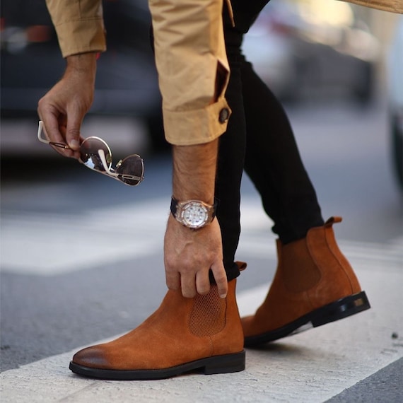 Handmade Men's burgundy color Leather Chelsea Boots ,Men Ankle