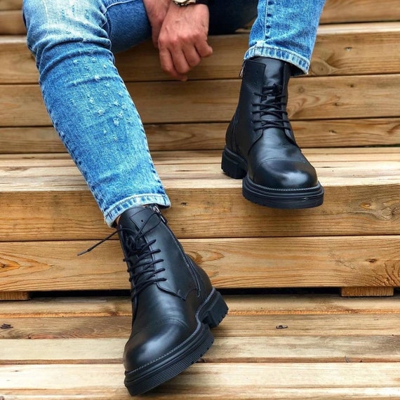 Mens Dress Boots Genuine Leather Mens Boots Man Casual Boots Lace up Boots  Military Boots Handmade Men Boots 